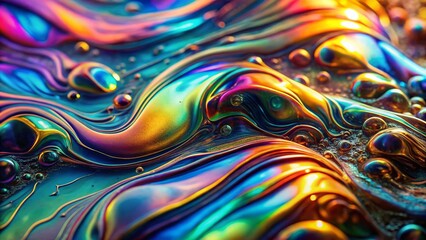 Macro Photography: Liquid Metal Iridescent Rainbow Background - Abstract Art