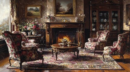 Fototapeta premium traditional american colonial living room