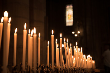 burning candles in church