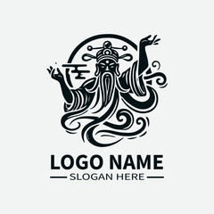 Fototapeta premium Fu Lu Shou Chinese Gods Logo Design, Chinese Mythology, Good Fortune, Prosperity, Longevity