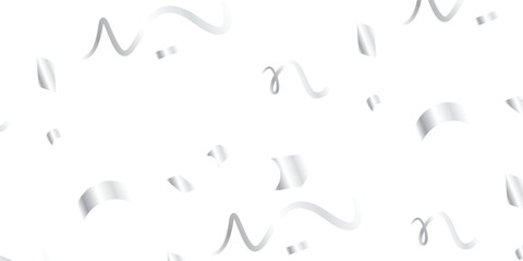 Realistic silver confetti and streamers gently cascade down in a seamless decorative pattern on a transparent background, providing a beautiful and festive design perfect for any celebratory occasion.