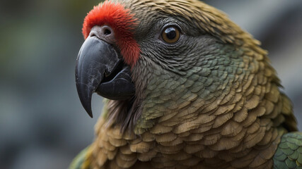 Fototapeta premium Kea parrot displays vibrant feathers and expressive features in its natural habitat during daylight hours