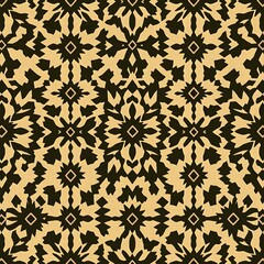 Fototapeta premium Intricate Black and Gold Geometric Pattern: A seamless, repeating pattern featuring intricate black geometric shapes against a warm gold backdrop. The design evokes a sense of elegance.