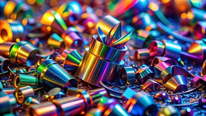Obraz premium Macro Shot: Metal Shavings & Generative AI Algorithm Visualization in a Machining Facility