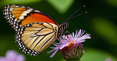 Obraz premium Most beautiful butterfly on the flower while sucking the flower essence, macro photo of the best selling butterfly