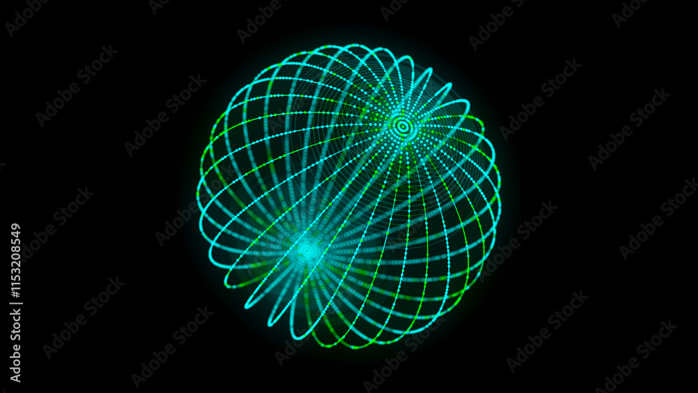 Aufkleber Abstract green sphere with connecting dots and lines. Wireframe technology sphere. Big data visualization. 3d rendering.