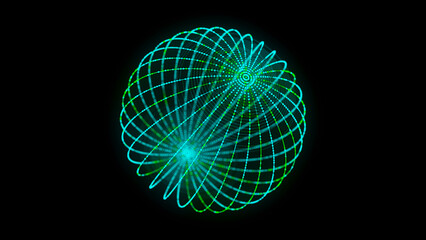 Abstract green sphere with connecting dots and lines. Wireframe technology sphere. Big data visualization. 3d rendering.