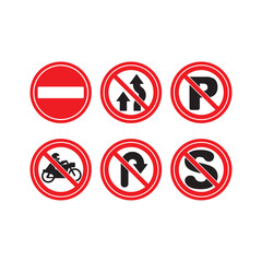 Collection of warning, mandatory, prohibition and information traffic signs. European traffic signs collection. Vector illustration.