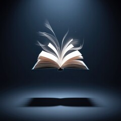 studying books concept. Literacy Day card of open book with magic light. Copy space. Magic book. Education concept, knowledge, learning symbol