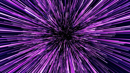 Abstract blue hyper jump. Digital hyperspace with flow of bright particles. Beams motion in galaxy. Big stars explosion. Space glowing tunnel moving at the speed of light. 3d rendering.