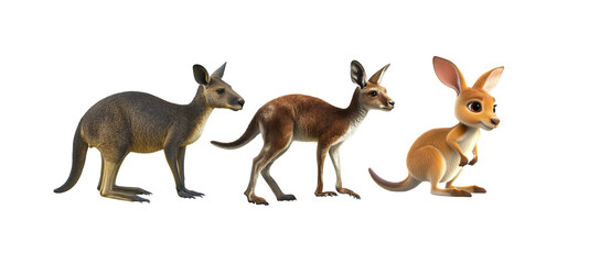 Cute kangaroo. Side view. in the form of a collage Isolated on a white background
