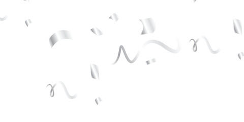 A beautiful, realistic scene of silver confetti and streamers gracefully falling on a transparent background, creating a seamless and decorative pattern perfect for festive occasions, celebrations, an