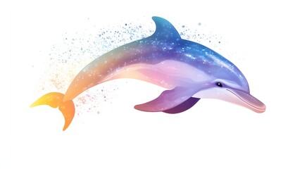 A Colorful Dolphin Leaps Through Sparkling Water