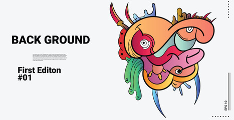 cute monster doodle art background. smile, eyes, beak, bird, scram, illustration design