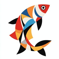 Obraz premium A vibrant, stylized fish illustration featuring bold colors and geometric shapes, showcasing artistic interpretation of aquatic life.