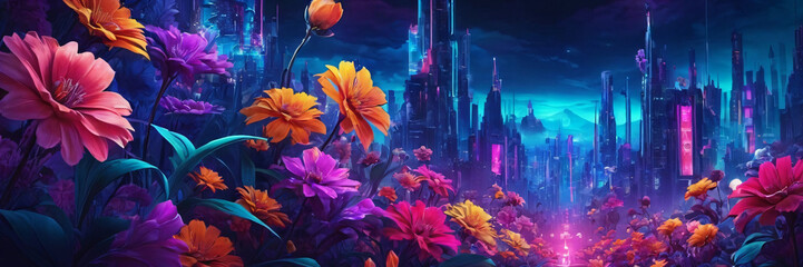 Vibrant art background Digital generated wallpaper design with flowers Colorful bright floral Illustration