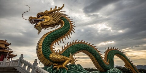 Fototapeta premium Majestic Chinese Dragon: Symbol of Power & Good Fortune - High-Resolution Stock Photo