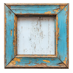 Naklejka premium Decorative wooden frame with peeling paint showcasing vibrant blue and worn texture