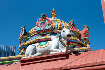 Cow Decoration On A Hindu Temple In The Chinatown District In Singapore