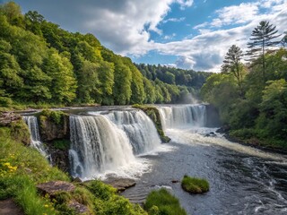 Fototapeta premium Majestic Coo Waterfall, Belgian Ardennes: 15m High Cascade in the Rule of Thirds