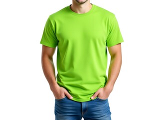 Lime Green TShirt Model Wearing Jeans Simple Studio Shot