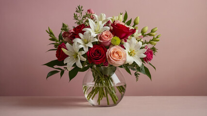 Obraz premium Vibrant bouquet of assorted red pink and white flowers arranged beautifully for a romantic gift