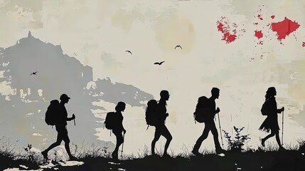 embrace adventure: a diverse community exploring nature on a hiking trail - perfect for inspiring wellness as a sporty interior poster!