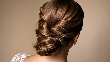 Elegant bridal hairstyle with intricate braid details on smooth brown hair