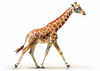 Naklejka premium Majestic Giraffe Walking in Savannah, Isolated on White Background