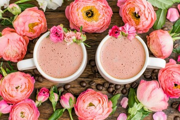 Delightful Floral Coffee Experience Cozy Cafe Food Photography Nature-Inspired Close-Up View Aesthetic and Relaxation