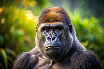 Fototapeta premium Majestic Gorilla in Minimalist 4K Landscape: A Powerful Silverback