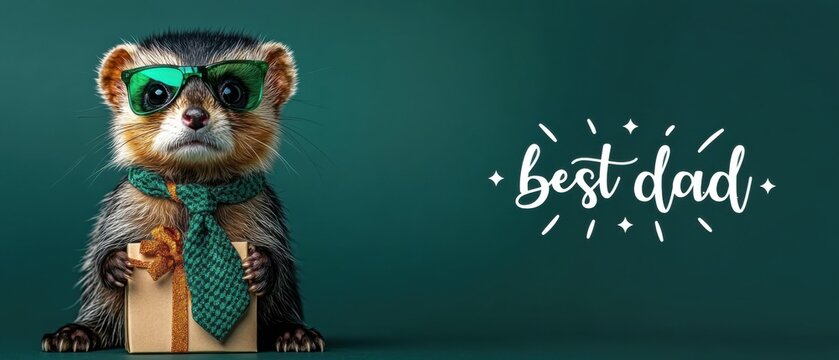 Adorable Ferret in Sunglasses Holding Gift Celebrates Best Dad - Powered by Adobe