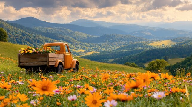 Delivery truck parked at a rural farm scenic field ecce standard nature view agriculture concept for seo impact