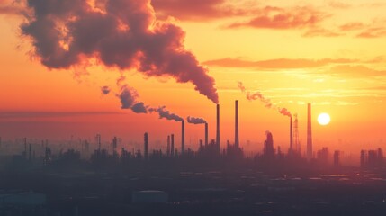 Silhouetted Industrial Complex at Sunset