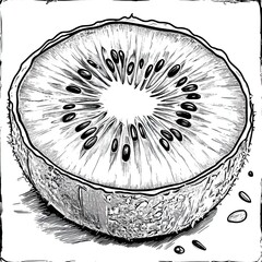 Obraz premium A Detailed Sketch Of A Halved Kiwi Fruit
