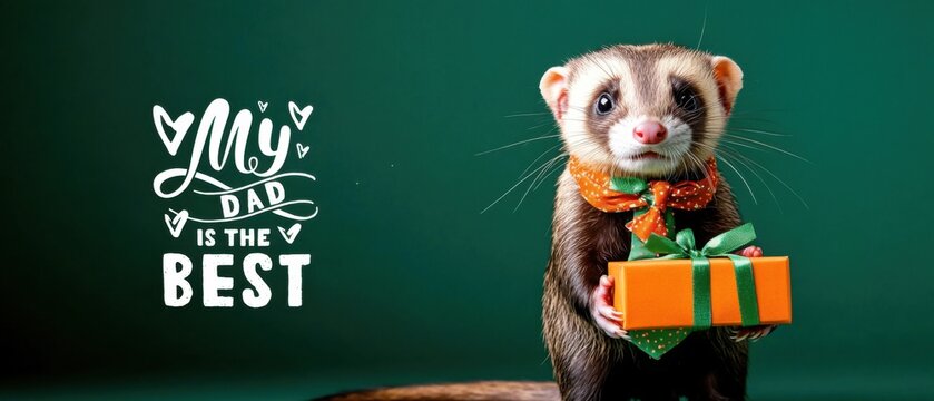 Adorable Ferret Holding Gift Celebrates Best Dad Ever with Heartfelt Message