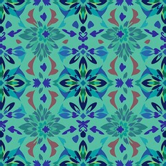Teal and Blue Floral Damask Pattern 