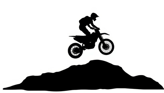 black silhouette motocross rider jumping over hill clip art preview