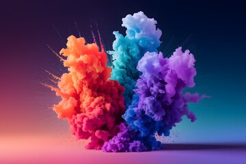 Naklejka premium Vibrant Colorful Explosion of Orange, Purple, and Blue Smoke with Dynamic Gradient Background, Ideal for Energetic and Visual Impact Designs