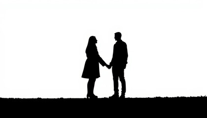 Couple holding hands at sunset creating a beautiful silhouette against a bright sky