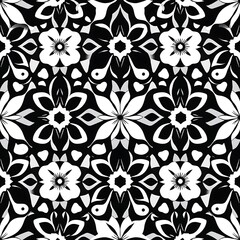 Fototapeta premium Monochromatic Floral Mandala Seamless Pattern 