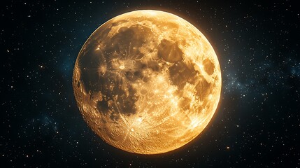 Obraz premium Golden Moon Amidst Distant Stars In Space