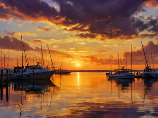 Fototapeta premium boats at sunset