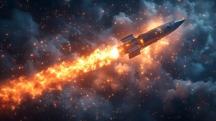 Rocket Ascending Through Fiery Space Debris