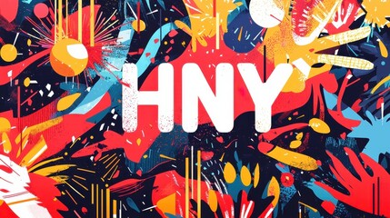 Fototapeta premium Bold and Dynamic Abstract Design Featuring HNY in Vibrant Colors for Creative Advertisements