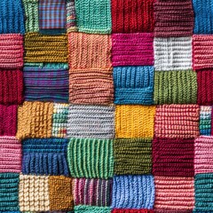 Seamless Linen Knit Textile Background with Colorful Geometric Patterns And Shapes