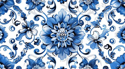 A blue and white floral pattern.