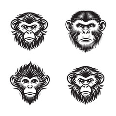 Monkey Face Silhouette Vector Set - Primate Illustration Collection	