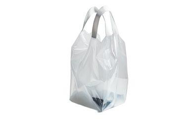 A clear plastic bag with a white handle isolated on white or transparent background