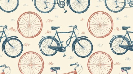 Seamless pattern of vintage bicycles on a light background.